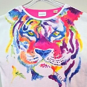 Diesel Kids Watercolour Tiger Print T-Shirt (Built-in Tank), Size 5 ~ EUC